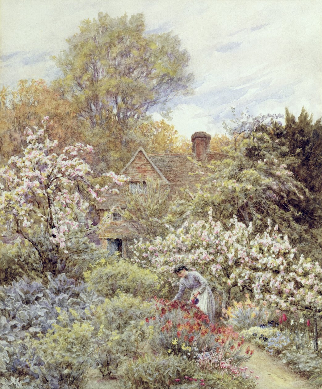Egy kert tavasszal (akvarell, papír) alkotó: Helen Allingham