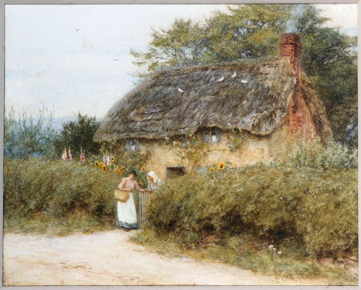 Egy nádfedeles kunyhó Peaslake közelében, Surrey (akvarell) alkotó: Helen Allingham