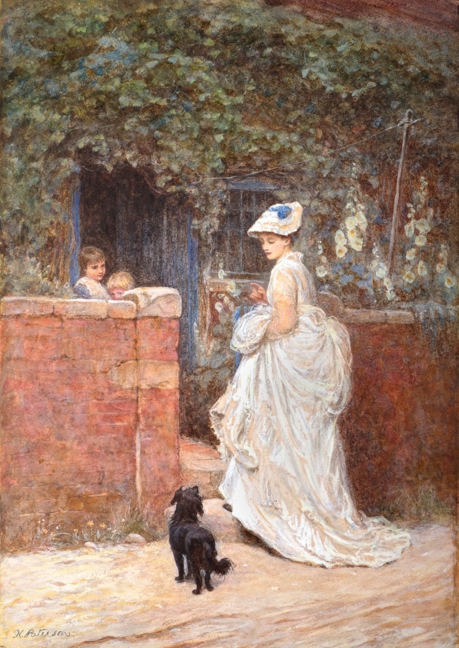 Látogatás a nyaralóban (akvarell, testfestékkel) alkotó: Helen Allingham