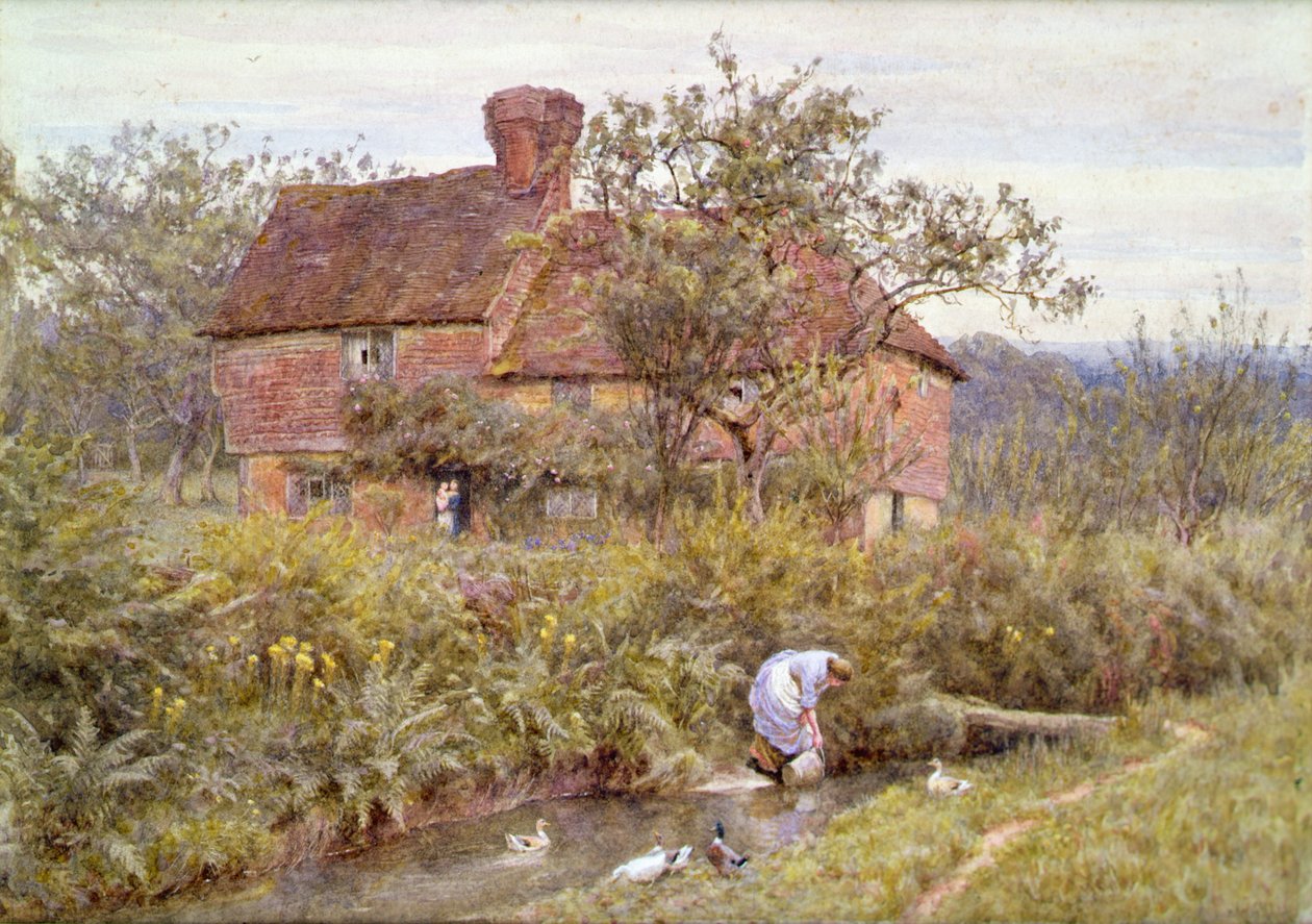 Egy régi Surrey-ház (akvarell fehérrel kiemelve) alkotó: Helen Allingham