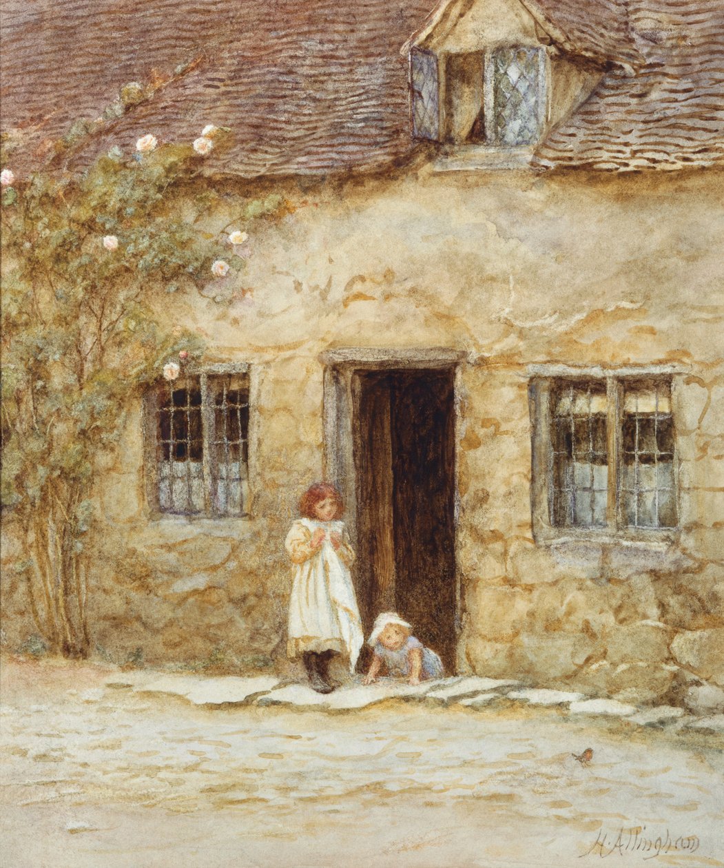 A házikó ajtajában alkotó: Helen Allingham