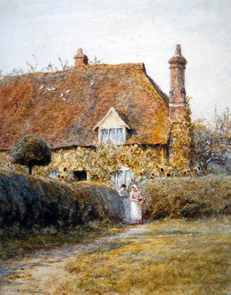 A Cottage Gate mellett (akvarell papíron) alkotó: Helen Allingham