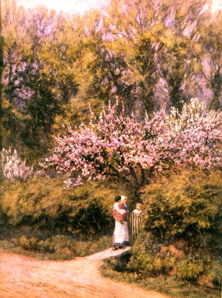 A házikó kapujánál – Virágzás ideje (akvarell papíron) alkotó: Helen Allingham