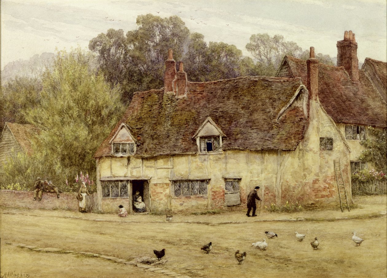 A régi házikó mellett (akvarell papíron) alkotó: Helen Allingham