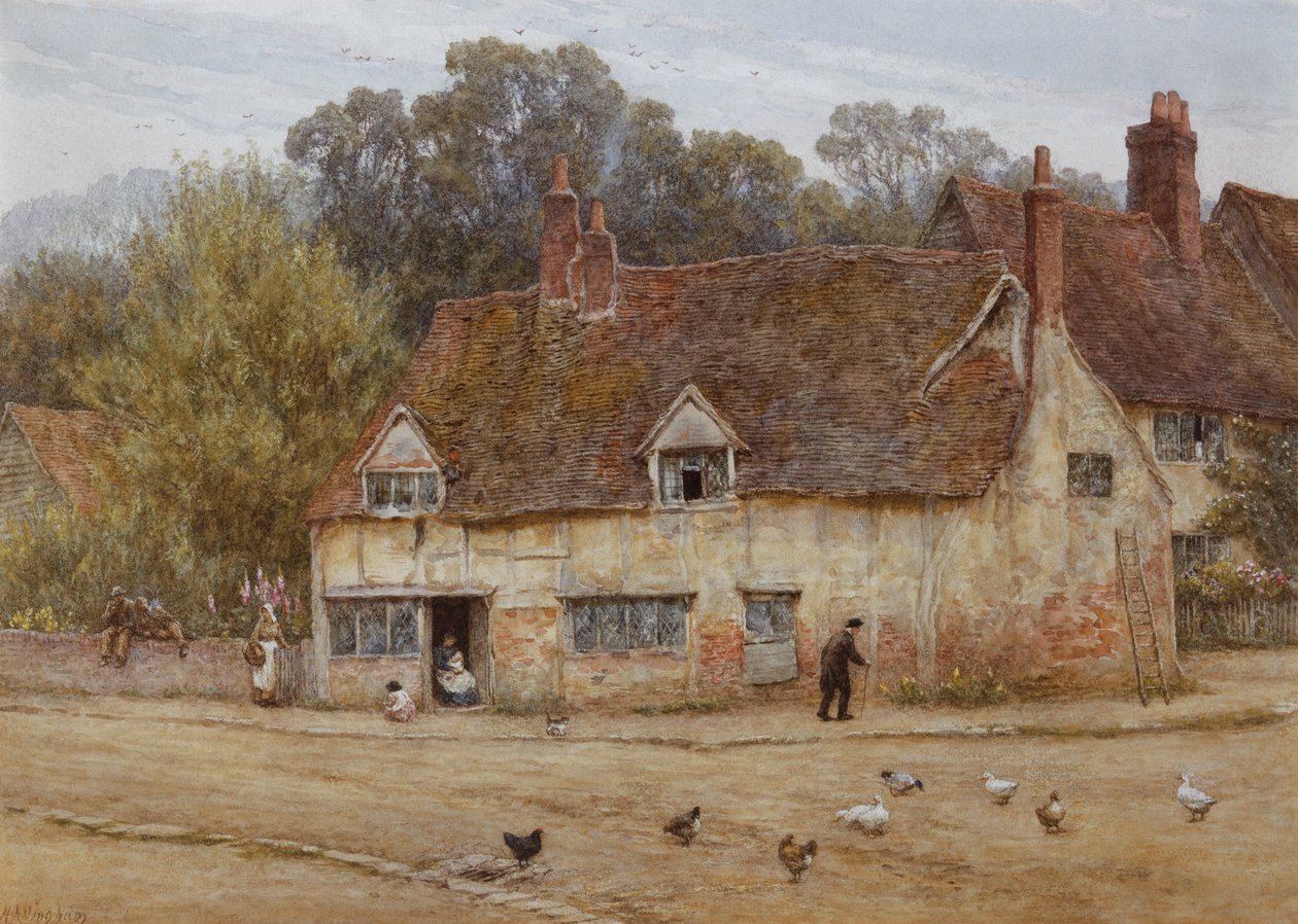 A régi kunyhó mellett alkotó: Helen Allingham