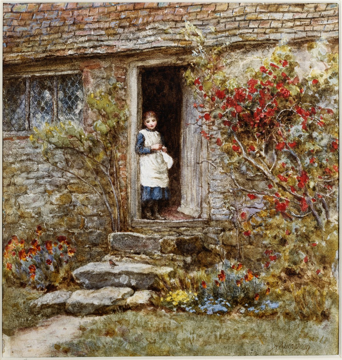 Corcorus Japonica (akvarell kikarcolással) alkotó: Helen Allingham
