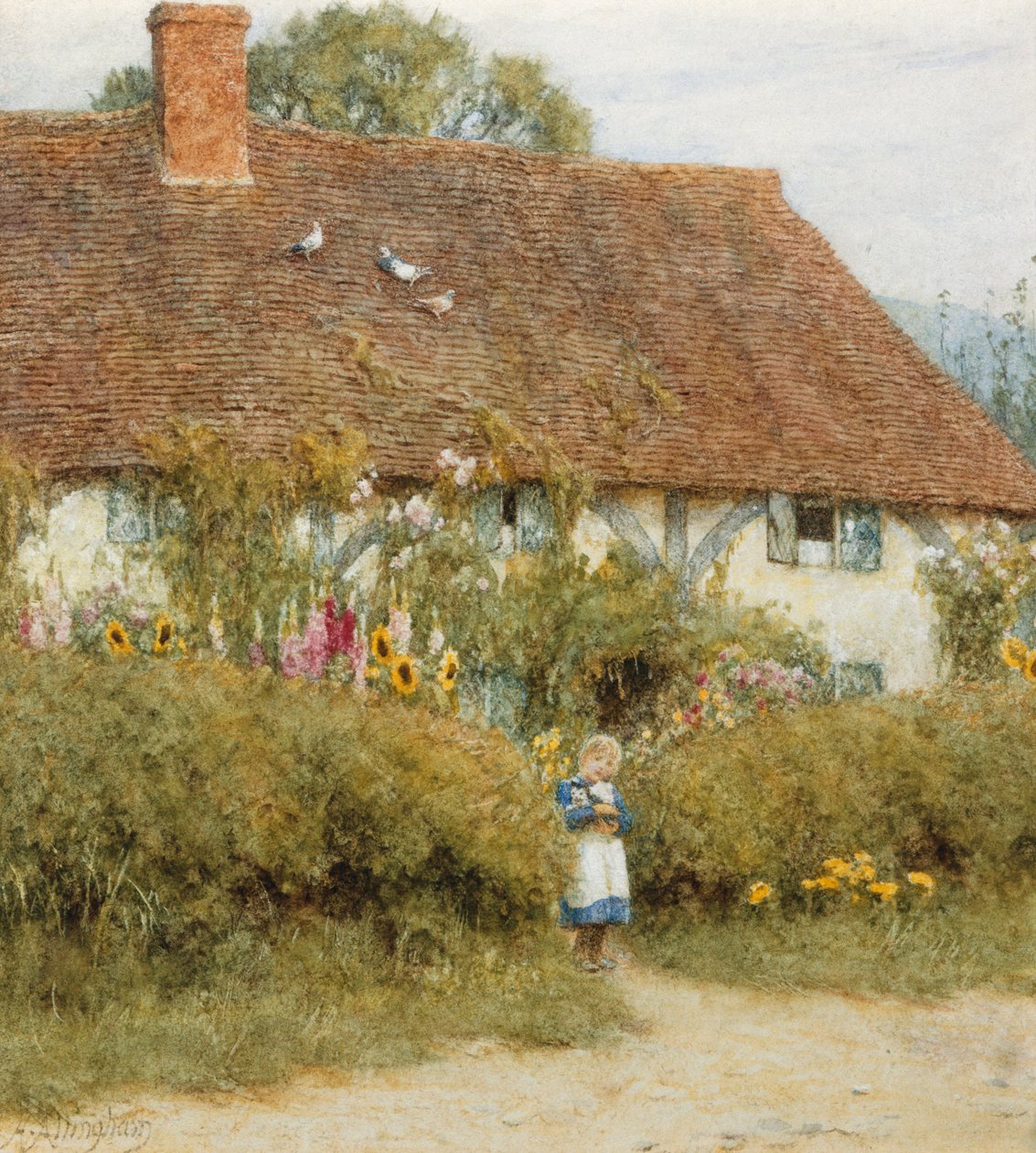 Víkendház West Horsley-ben, Surrey (akvarell kikarcolással) alkotó: Helen Allingham