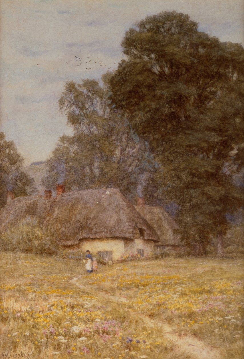 Házak Quidhamptonban, Salisbury közelében (akvarell papíron) alkotó: Helen Allingham