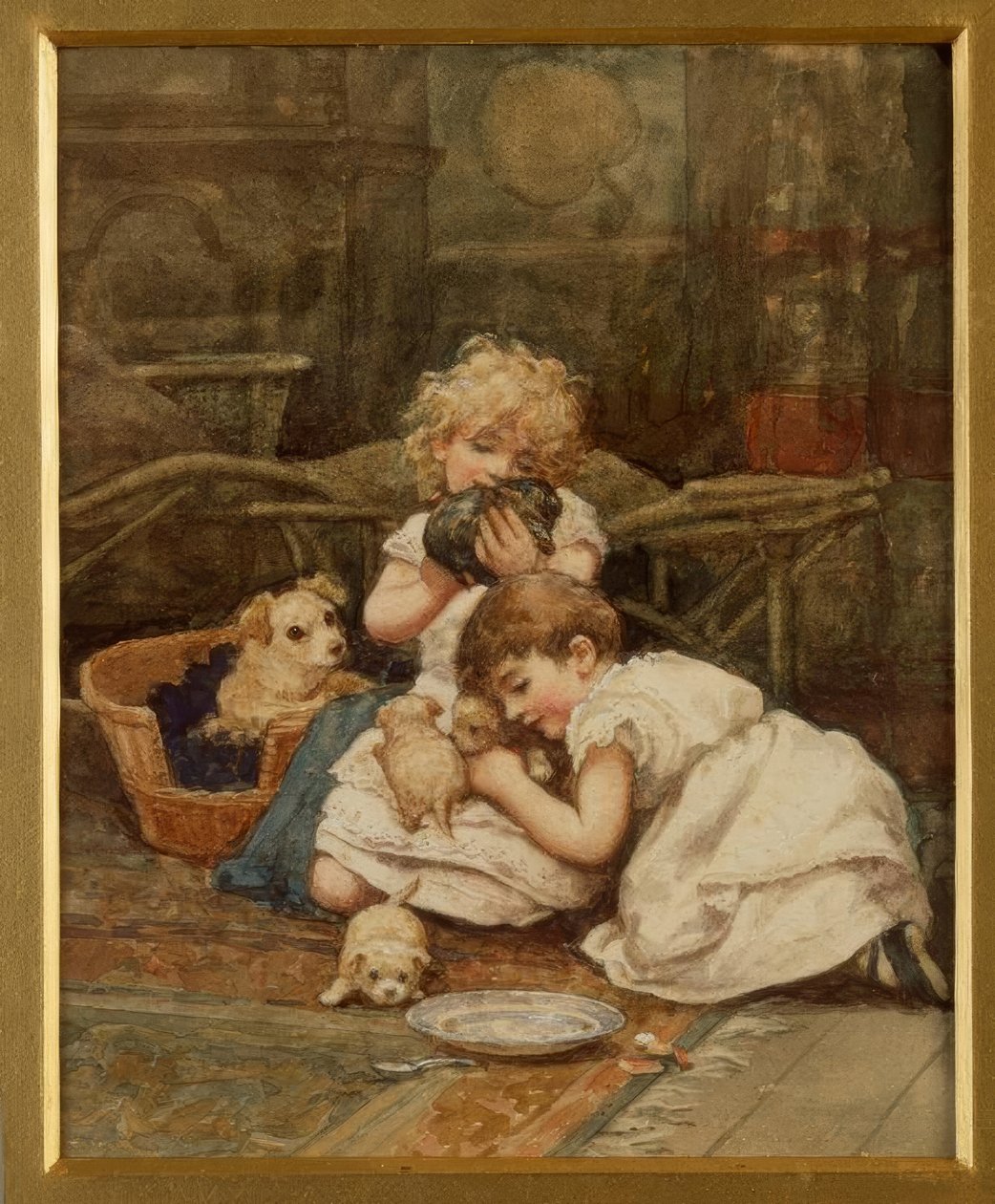 H.Allingham, Az új háziállatok / Aquarell alkotó: Helen Allingham