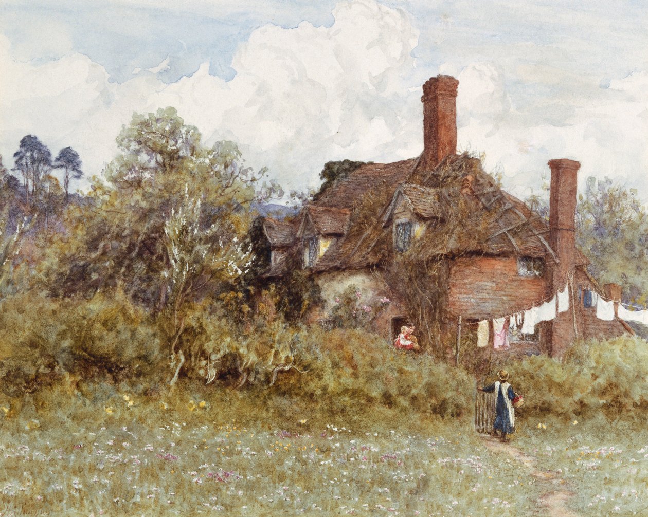 Tavasszal (akvarell karcolással a papírra) alkotó: Helen Allingham