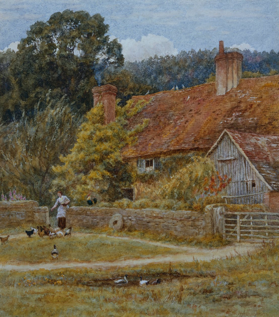 Netley Farm, Shere, Surrey (akvarell karcolással) alkotó: Helen Allingham