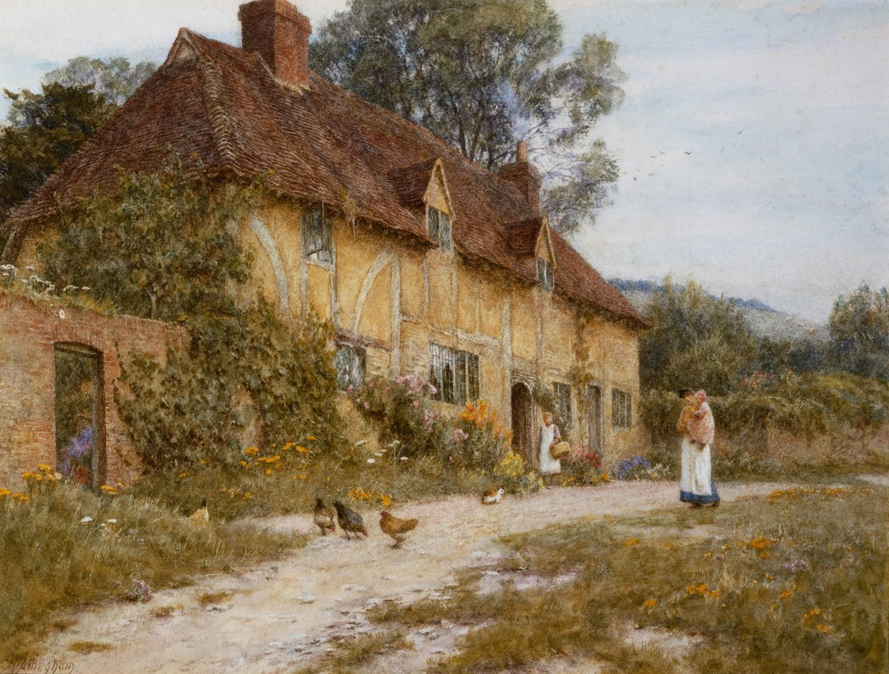 Régi Kentish Cottage (akvarell, kikarcolt papíron) alkotó: Helen Allingham