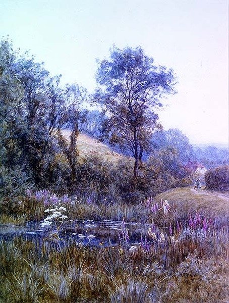Virágot szedni a tó mellett alkotó: Helen Allingham