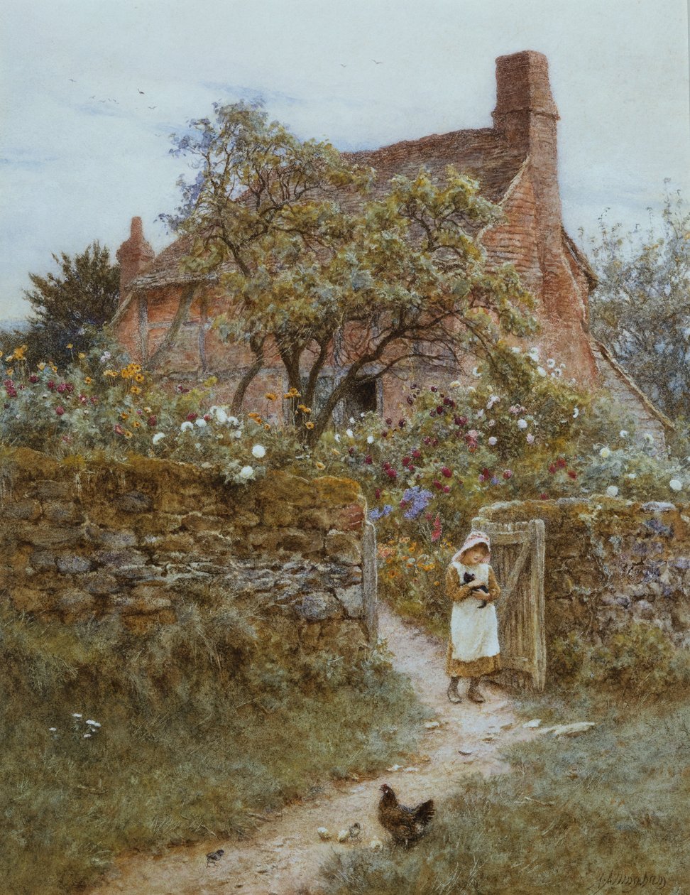 A fekete cica (akvarell kikaparással) alkotó: Helen Allingham