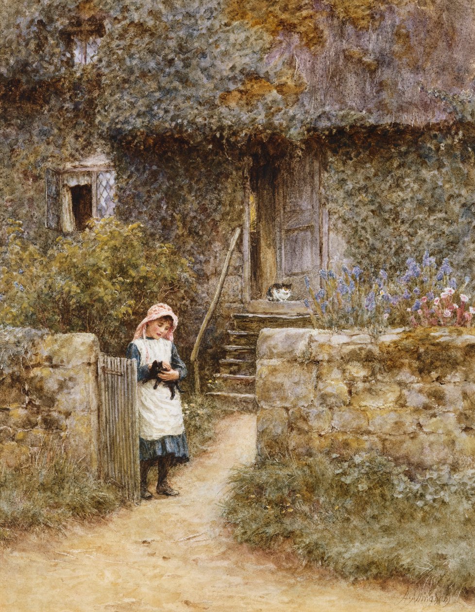 A kertkapu (akvarell kikaparással) alkotó: Helen Allingham