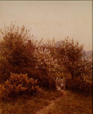 A gyümölcsös tavasszal alkotó: Helen Allingham