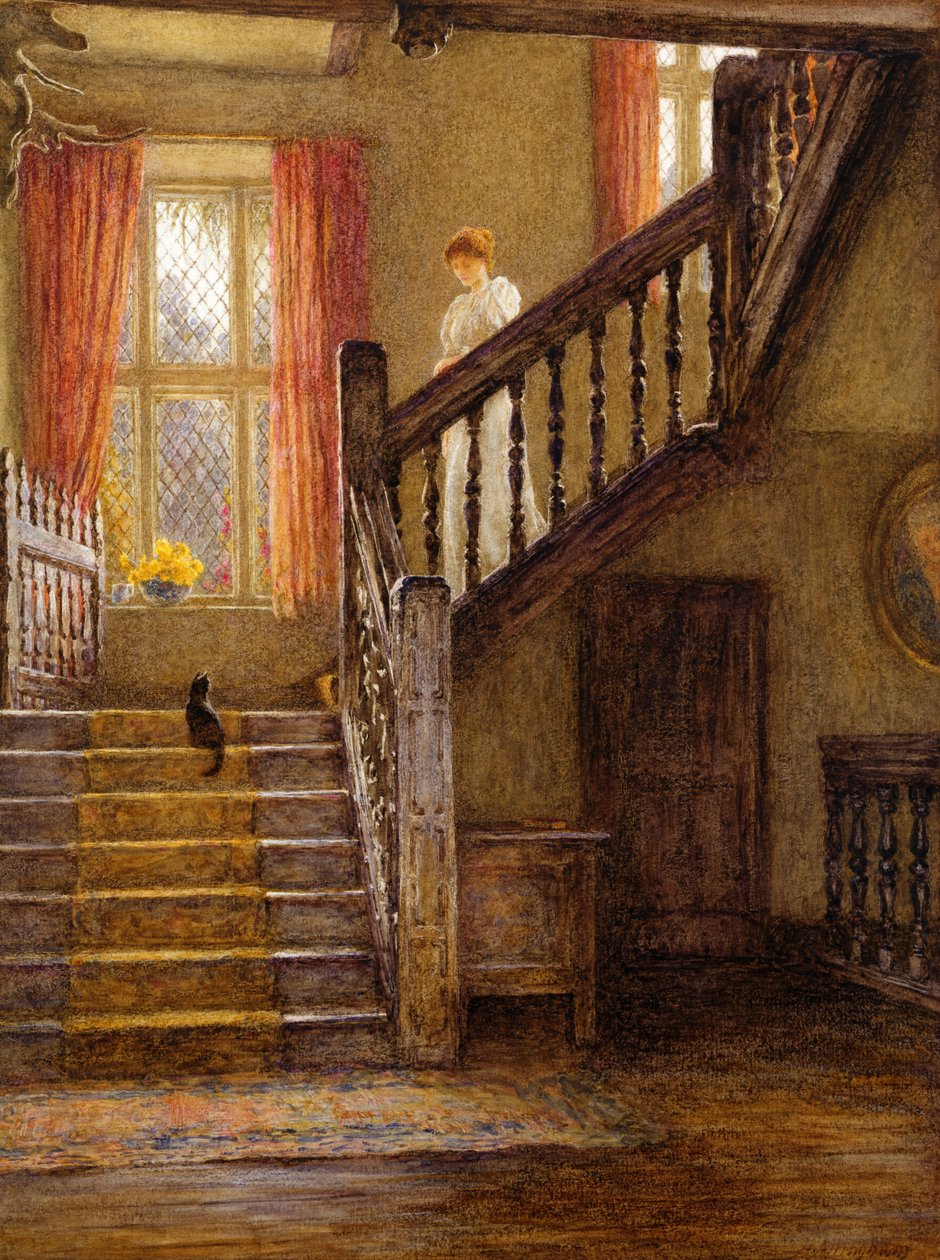 The Staircase, Whittington Court, Gloucestershire (wc papíron) alkotó: Helen Allingham