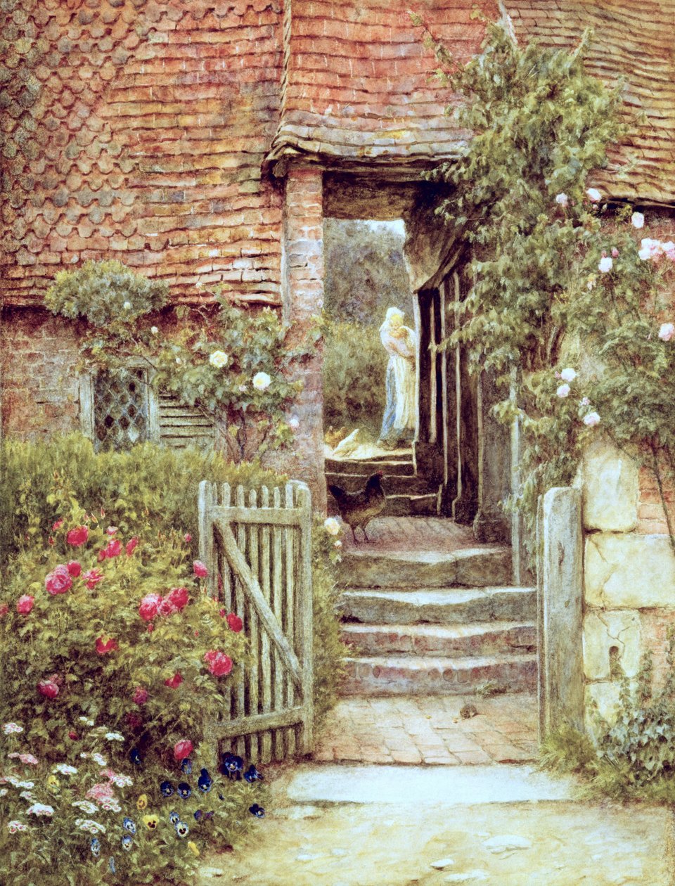 Under the Old Malthouse, Hambledon, Surrey (akvarell papíron) alkotó: Helen Allingham