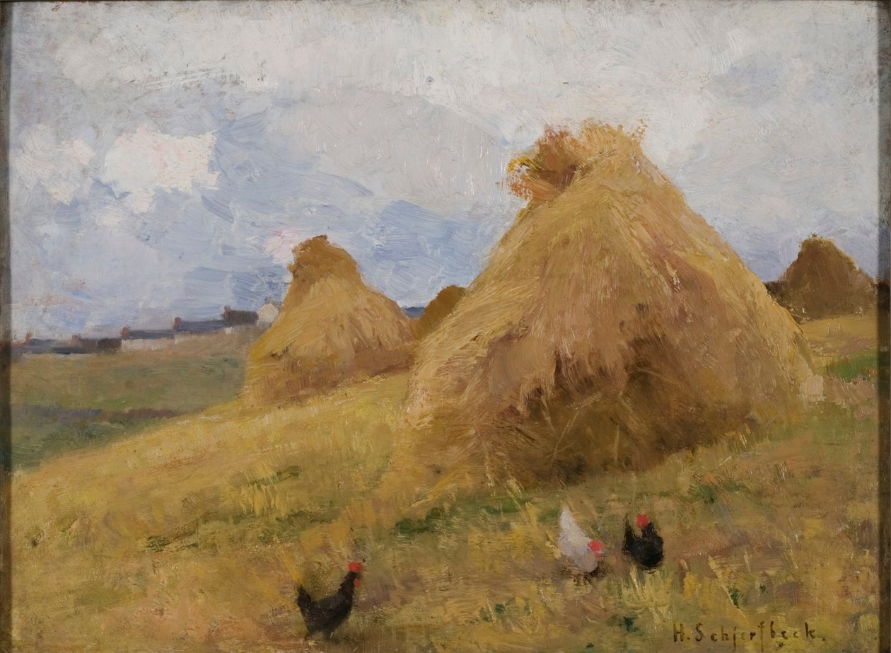 Chickens among Cornstooks, 1888 körül (olaj, vászon) alkotó: Helene Schjerfbeck