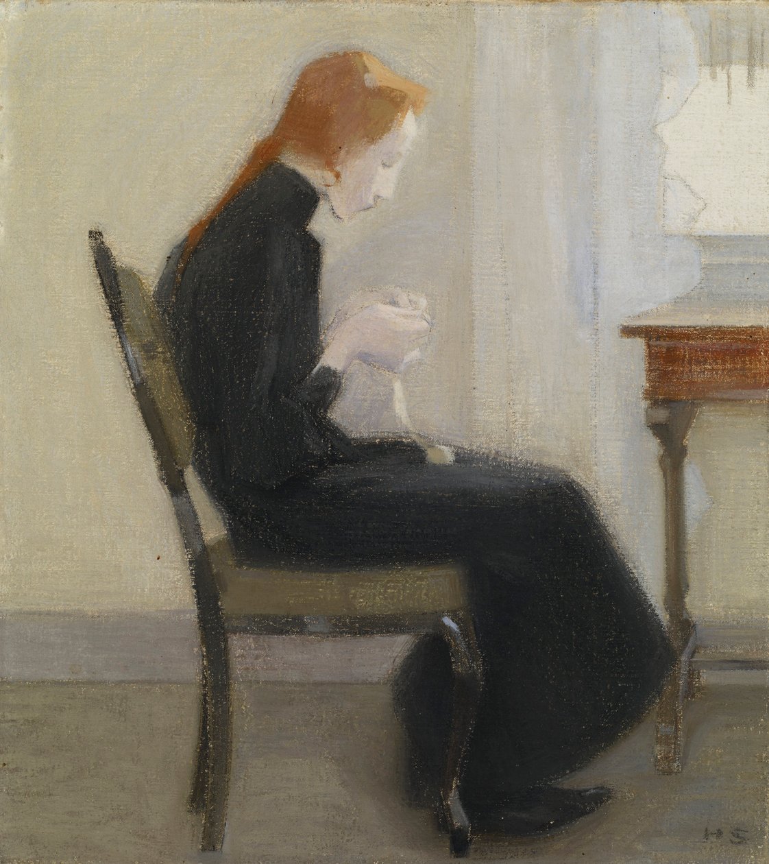 Lány horgolás - Lány horgolás, Schjerfbeck, Helene (1862-1946). olajfestmény alkotó: Helene Schjerfbeck