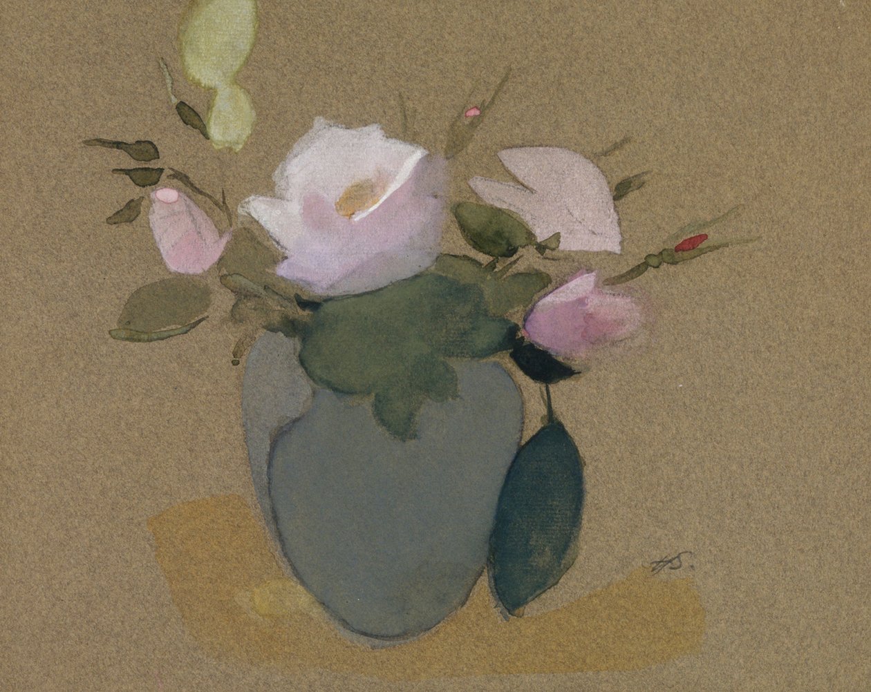 Rózsák kékeszöld vázában alkotó: Helene Schjerfbeck