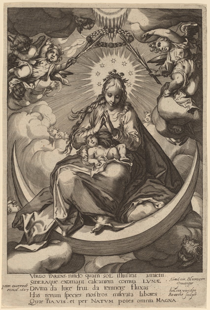 Szűz és gyermek a félholdon alkotó: Helias van den Bossche after Abraham Bloemaert
