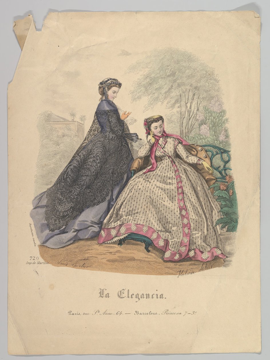 Két nő szabadban, 720. sz., La Elegancia Barcelona, 19. század. alkotó: Heloise Leloir