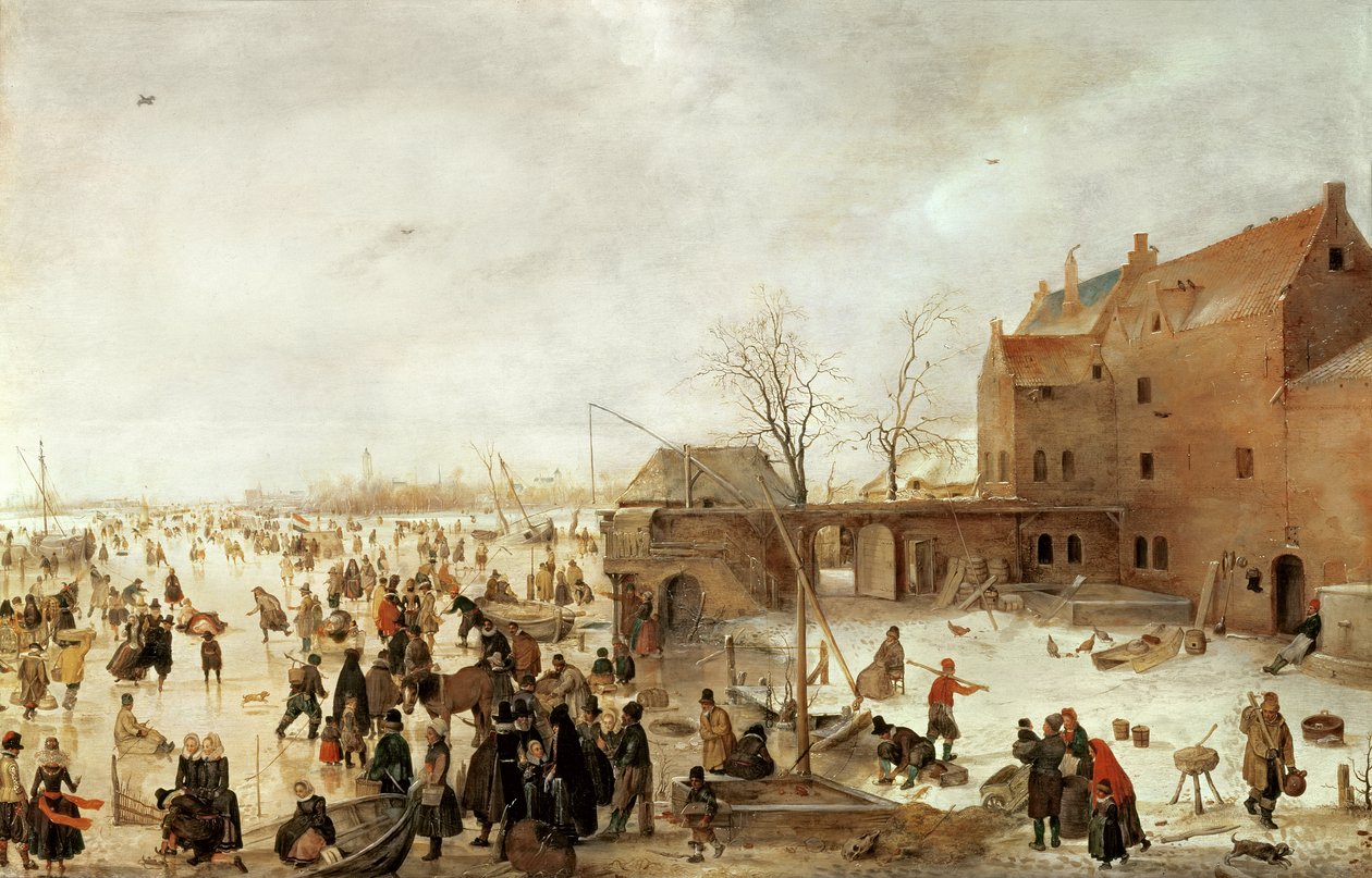 Jelenet a jégen egy város közelében, 1615 körül alkotó: Hendrick Avercamp