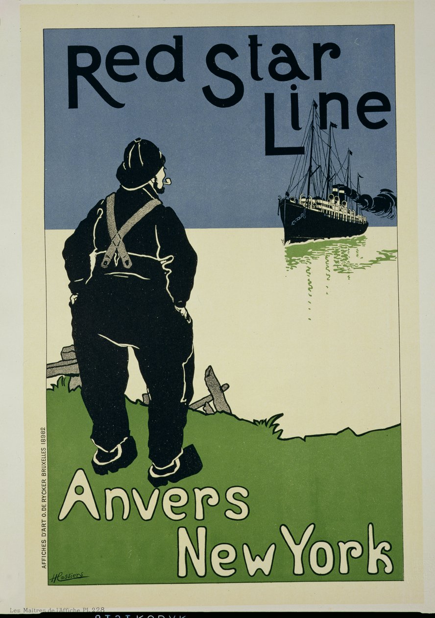 A "The Red Star Line, Anversből New Yorkba" reklámplakát reprodukciója, 1899. alkotó: Hendrick Cassiers