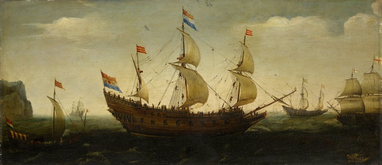 Holland háromárbocos és más hajók a tengeren alkotó: Hendrick Cornelisz. Vroom