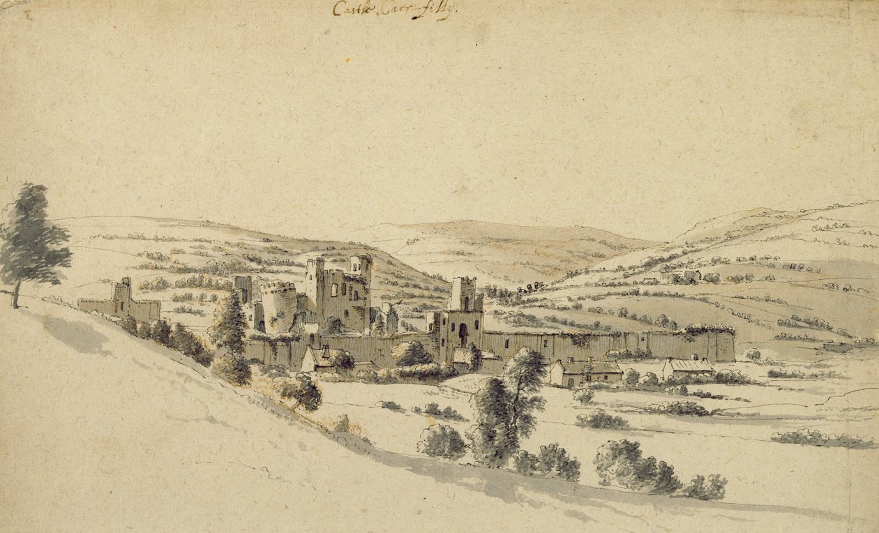 Caerphilly kastély (toll, tinta és mosás papíron) alkotó: Hendrick Danckerts