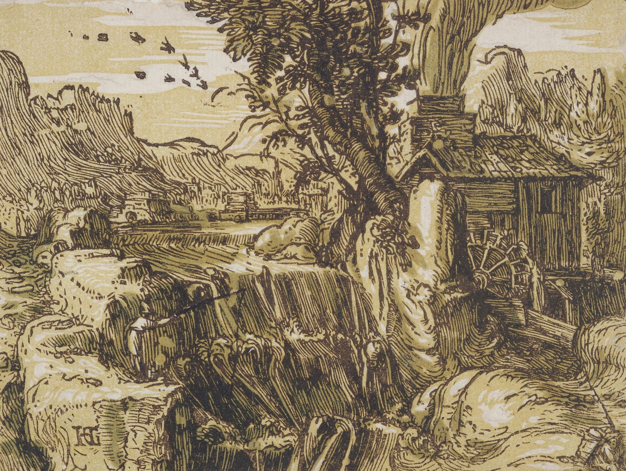 Táj vízeséssel alkotó: Hendrik Goltzius