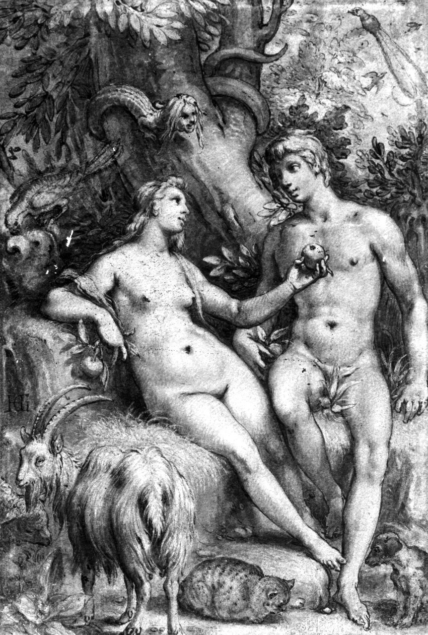 A kísértés, 1597 körül (toll, tinta és mosás papíron) alkotó: Hendrik Goltzius