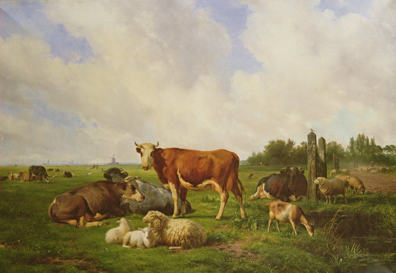 Birkák és szarvasmarhák a mezőn alkotó: Hendrick van de Sande Bakhuyzen