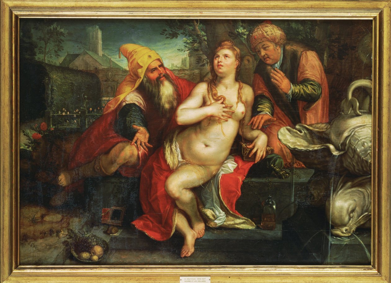 Susannah és a vének ... (festmény fára) alkotó: Hendrick (attr. to) Goltzius