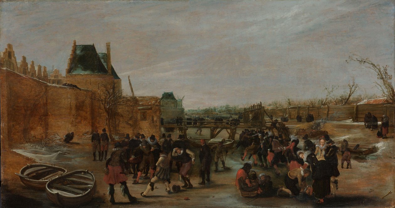 Hancúrozás a befagyott csatornán egy városban alkotó: Hendrick Avercamp (copy after)
