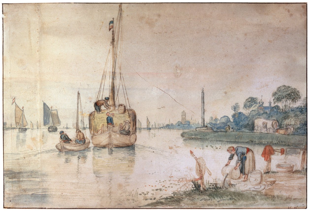 Egy bárka szénával, c1625-c1634 alkotó: Hendrick Avercamp