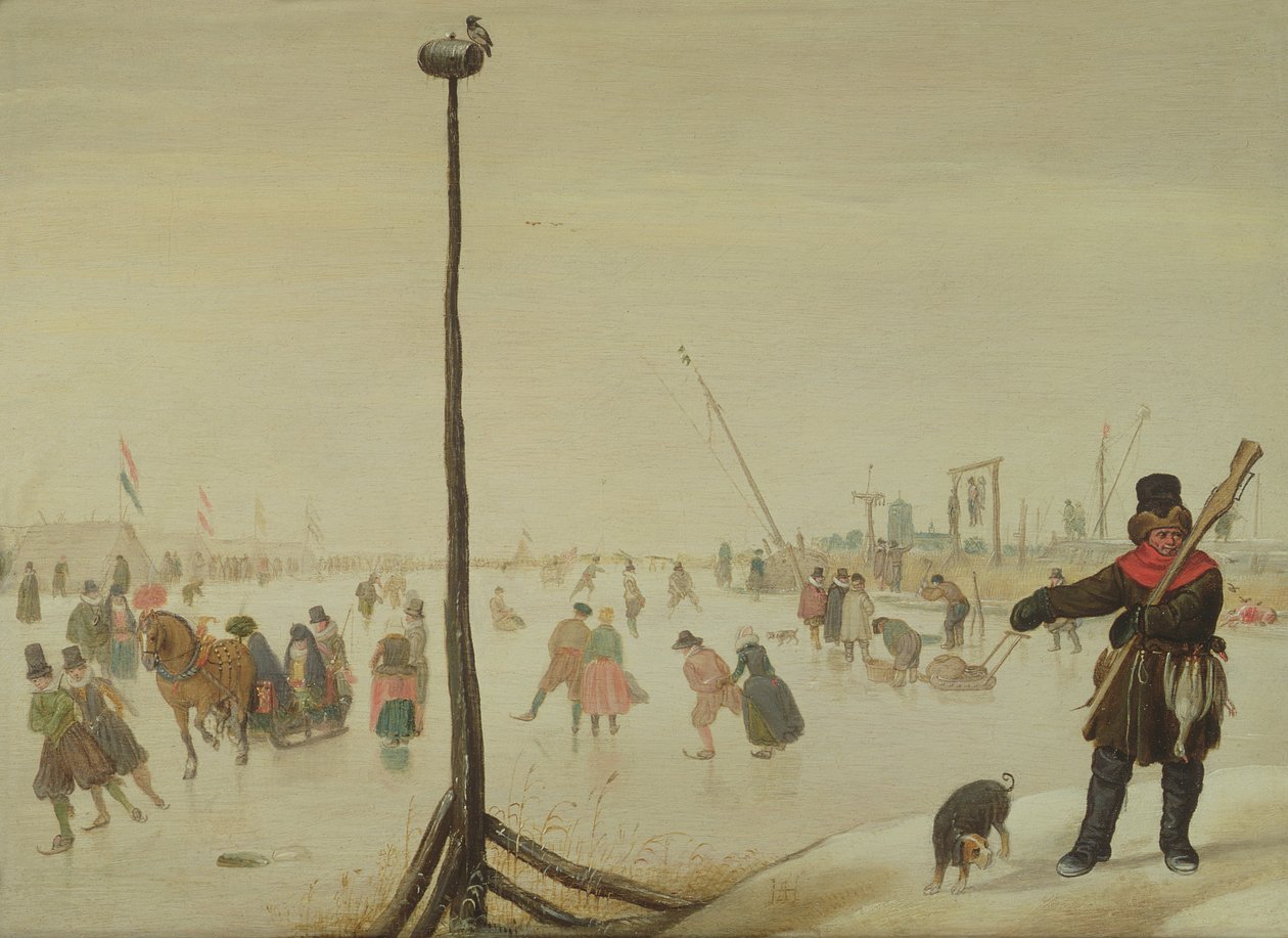 Kacsavadász és kutyája téli tájon (panel) alkotó: Hendrick Avercamp