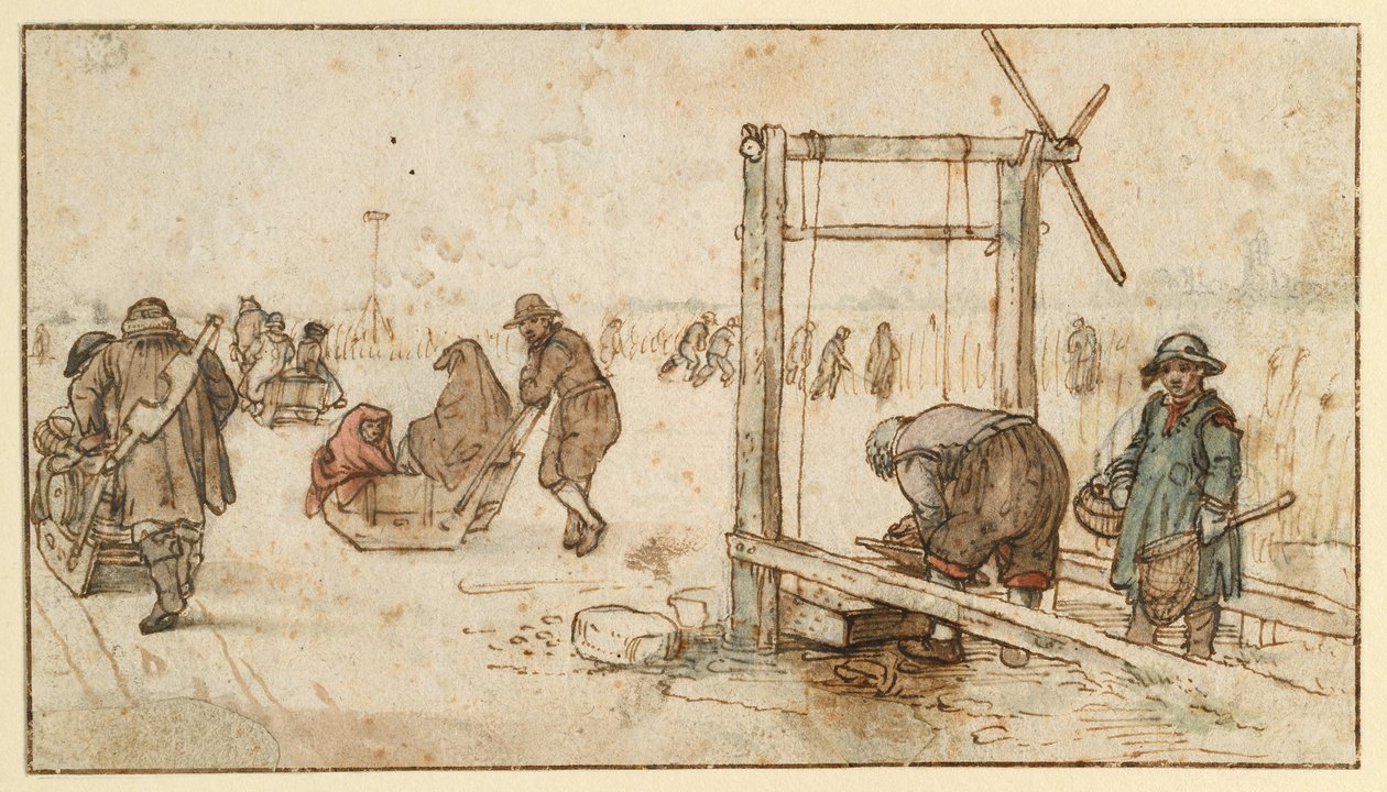 Három szán a jégen alkotó: Hendrick Avercamp