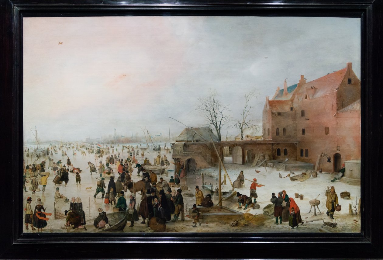 Holland: IJsgezicht bij een brewery Jelenet a jégen egy város mellett alkotó: Hendrick Avercamp