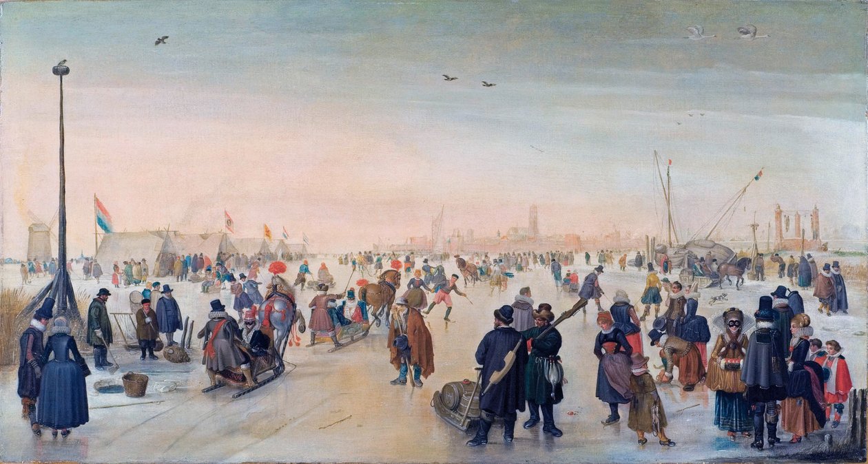 Holland: Jég a város mellett Téli táj a város mellett Élvezve a jeget a város mellett alkotó: Hendrick Avercamp