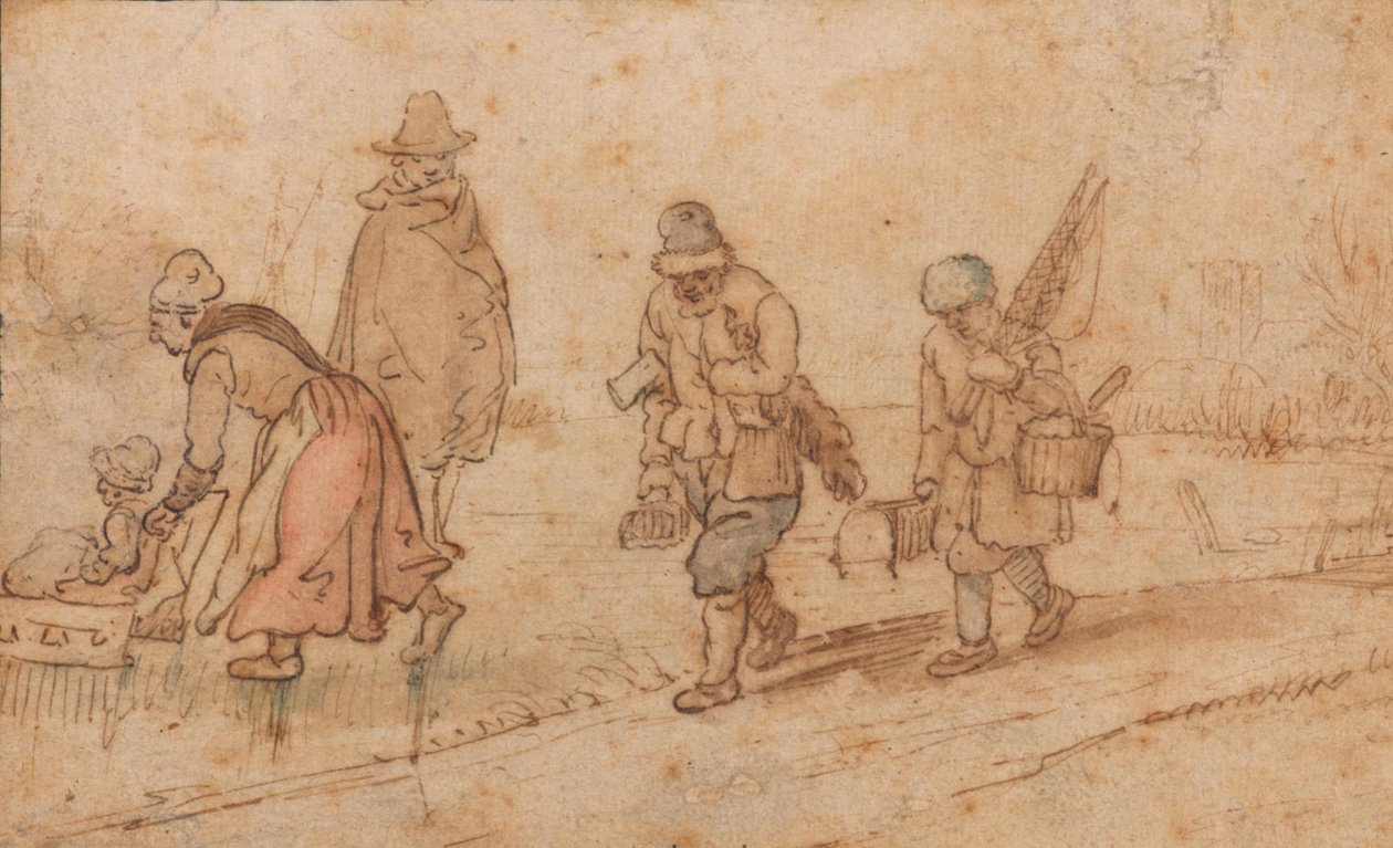 Alakok téli tájban alkotó: Hendrick Avercamp