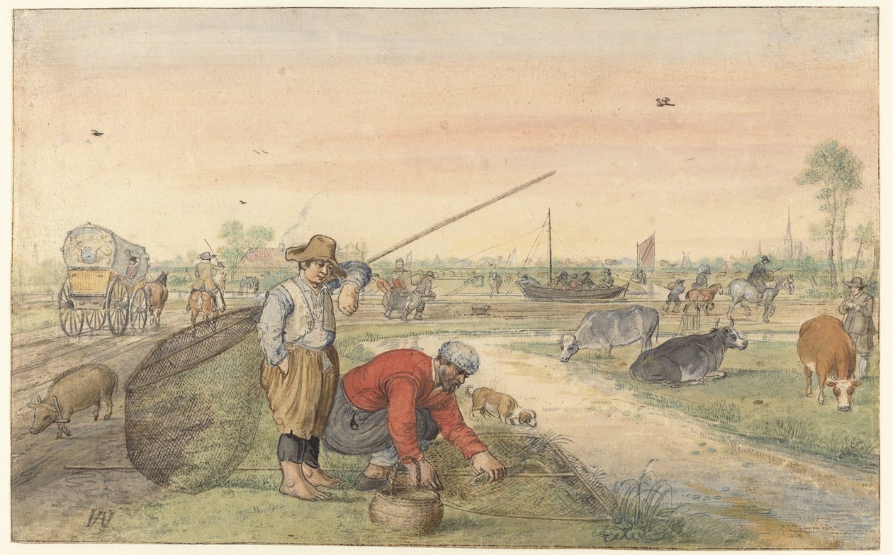 Táj két angolnahalászsal egy árok mellett alkotó: Hendrick Avercamp