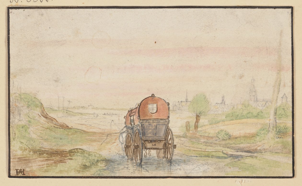 Országút vörös hintóval alkotó: Hendrick Avercamp