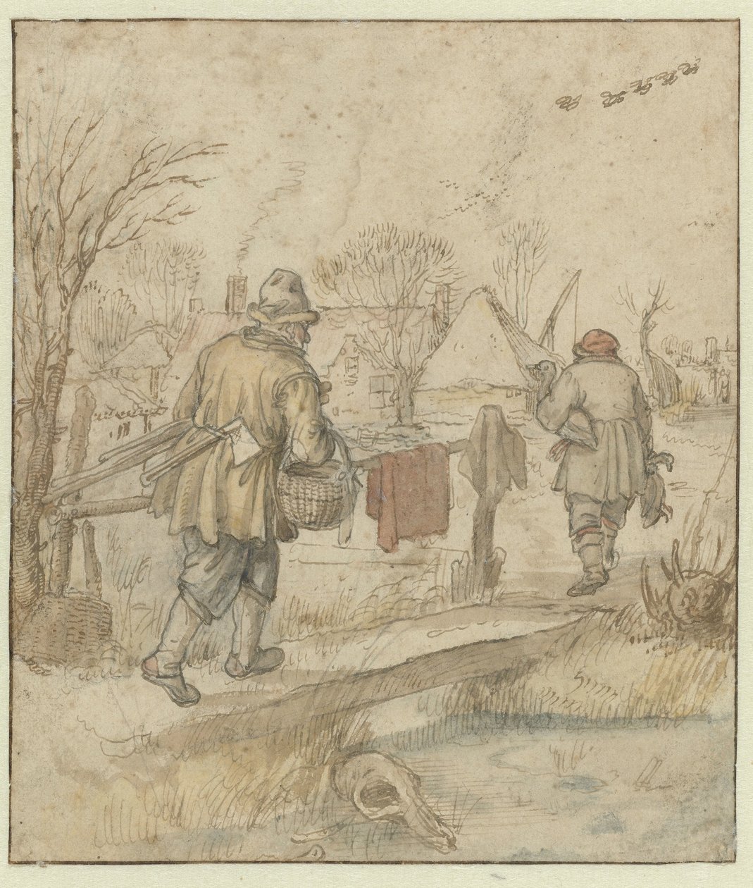 A kacsavadászok visszatérése / verso: Hajóvázlatok és egy téli ruhás férfi alkotó: Hendrick Avercamp