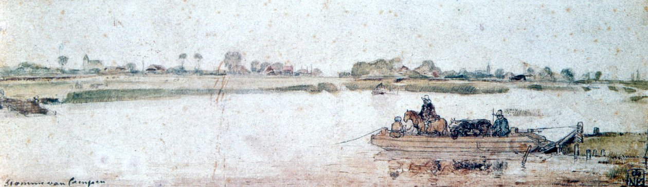 Folyói táj kötélkomppal, 17. század eleje. alkotó: Hendrick Avercamp