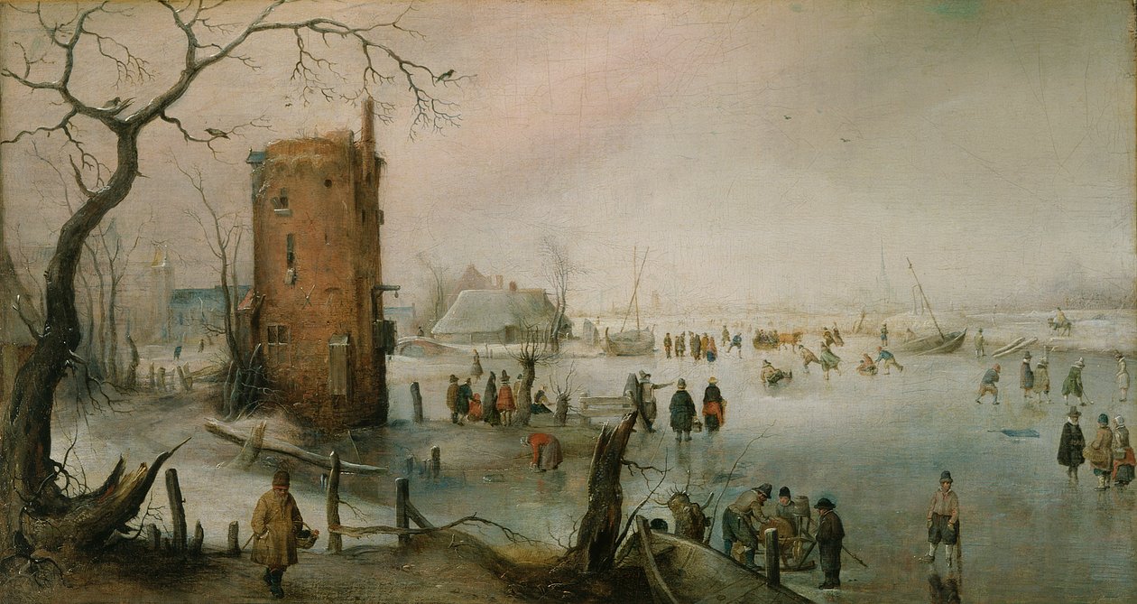 Korcsolyázás a város közelében alkotó: Hendrick Avercamp