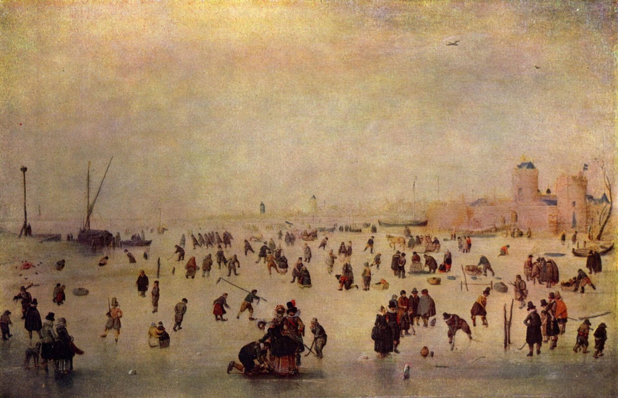 Korcsolyázás jelenet alkotó: Hendrick Avercamp