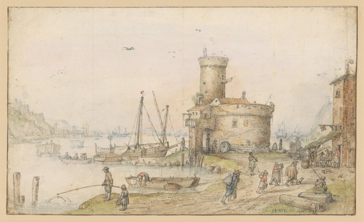 Város egy folyó partján alkotó: Hendrick Avercamp