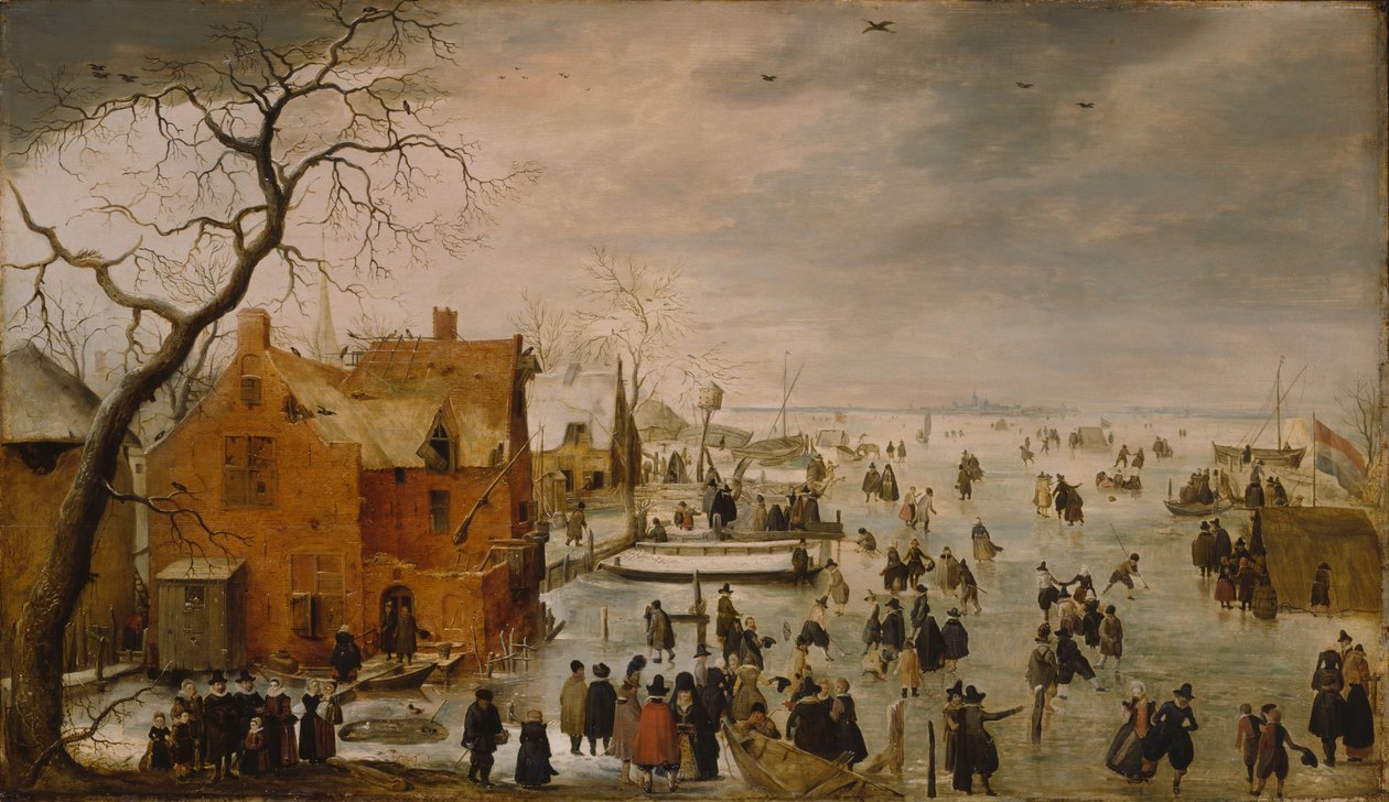 Holland: IJslandschap / Korcsolyázás Téli táj számos korcsolyázóval alkotó: Hendrick Avercamp